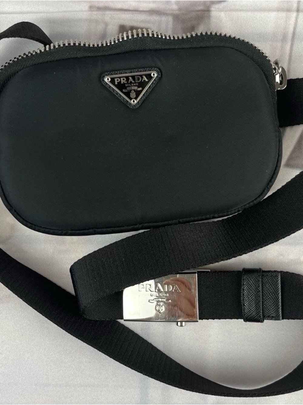 Prada Tessuto Saffiano-Trimmed Belt Bag Fanny Pack Black